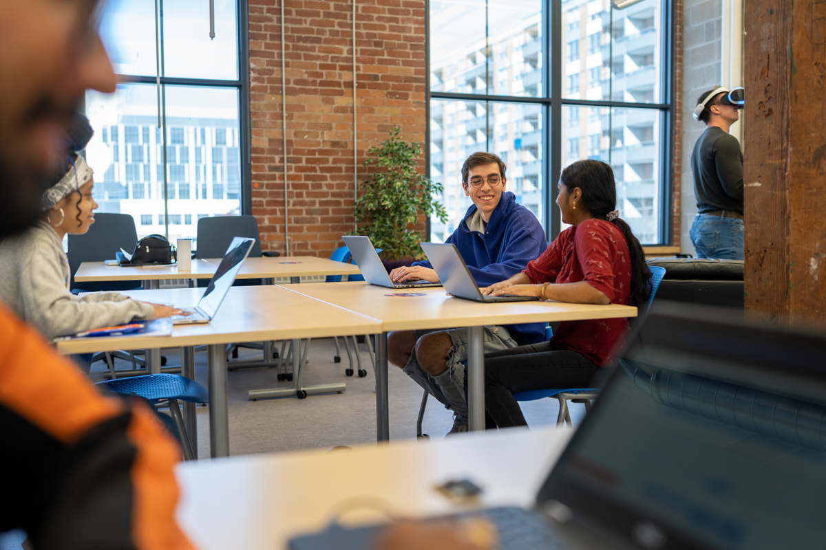 students studying on campus