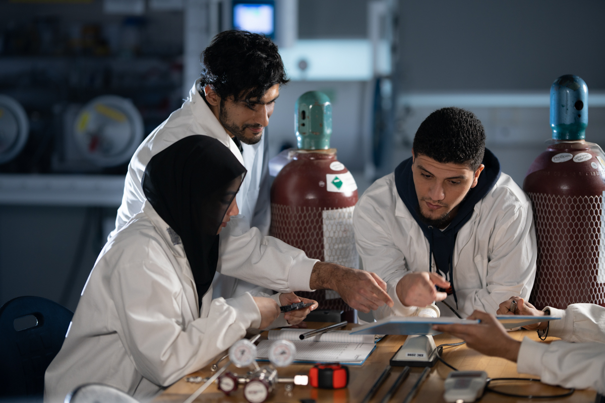 Researchers working in a lab