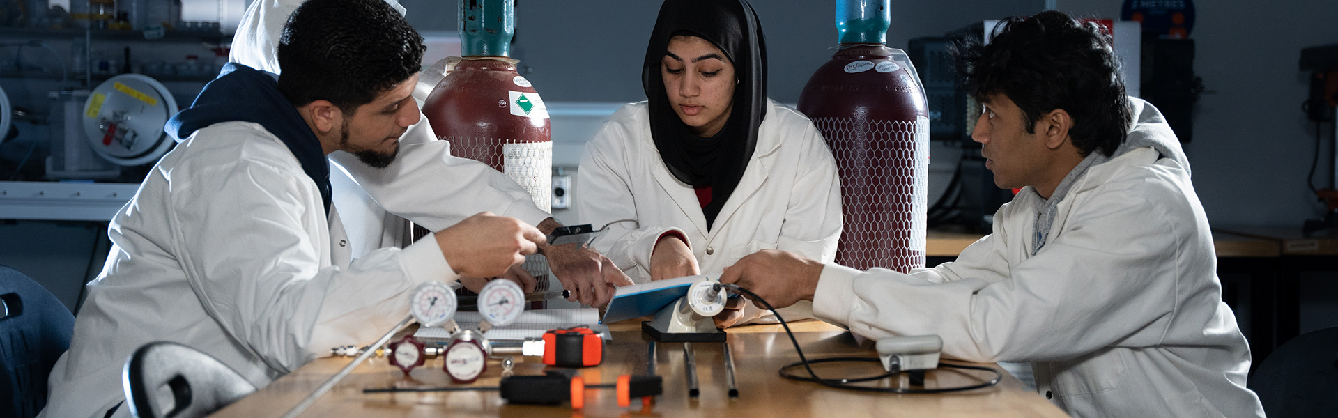 academics image showing laboratory, north campus, science, students, lab coat, table at energy research centre