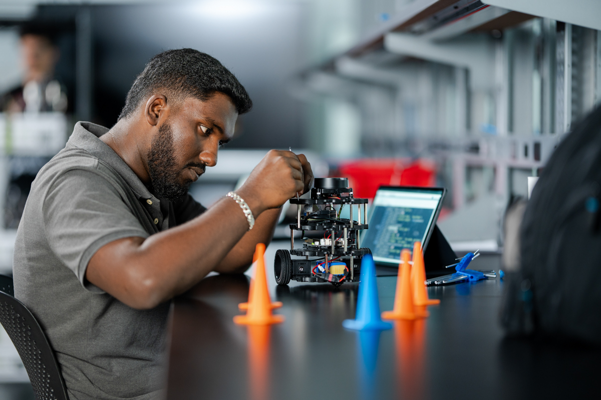 Student in a robotics lab