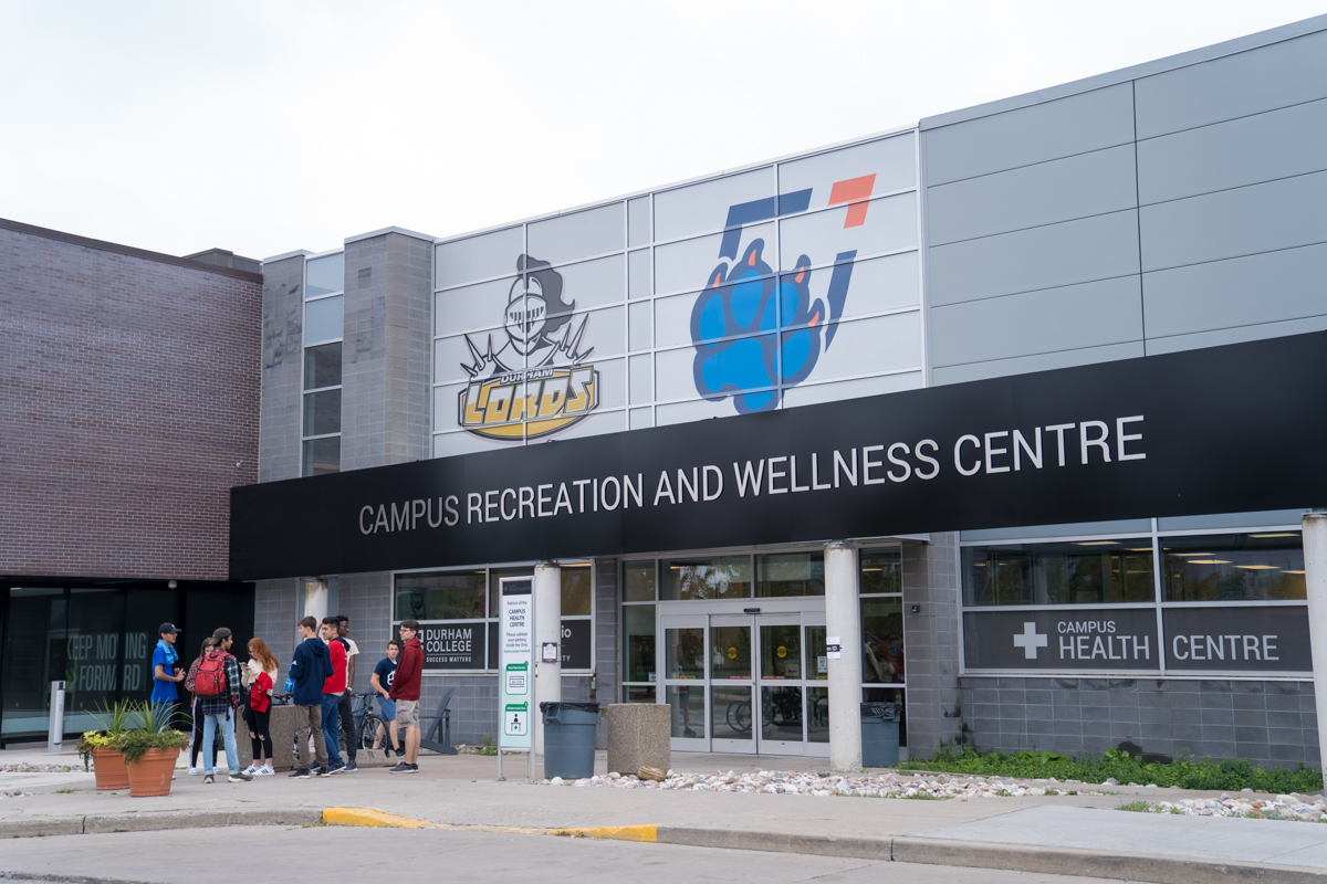 buildings image showing exterior, logo, glass, door, building, campus, north campus, crwc at campus recreation and wellness centre