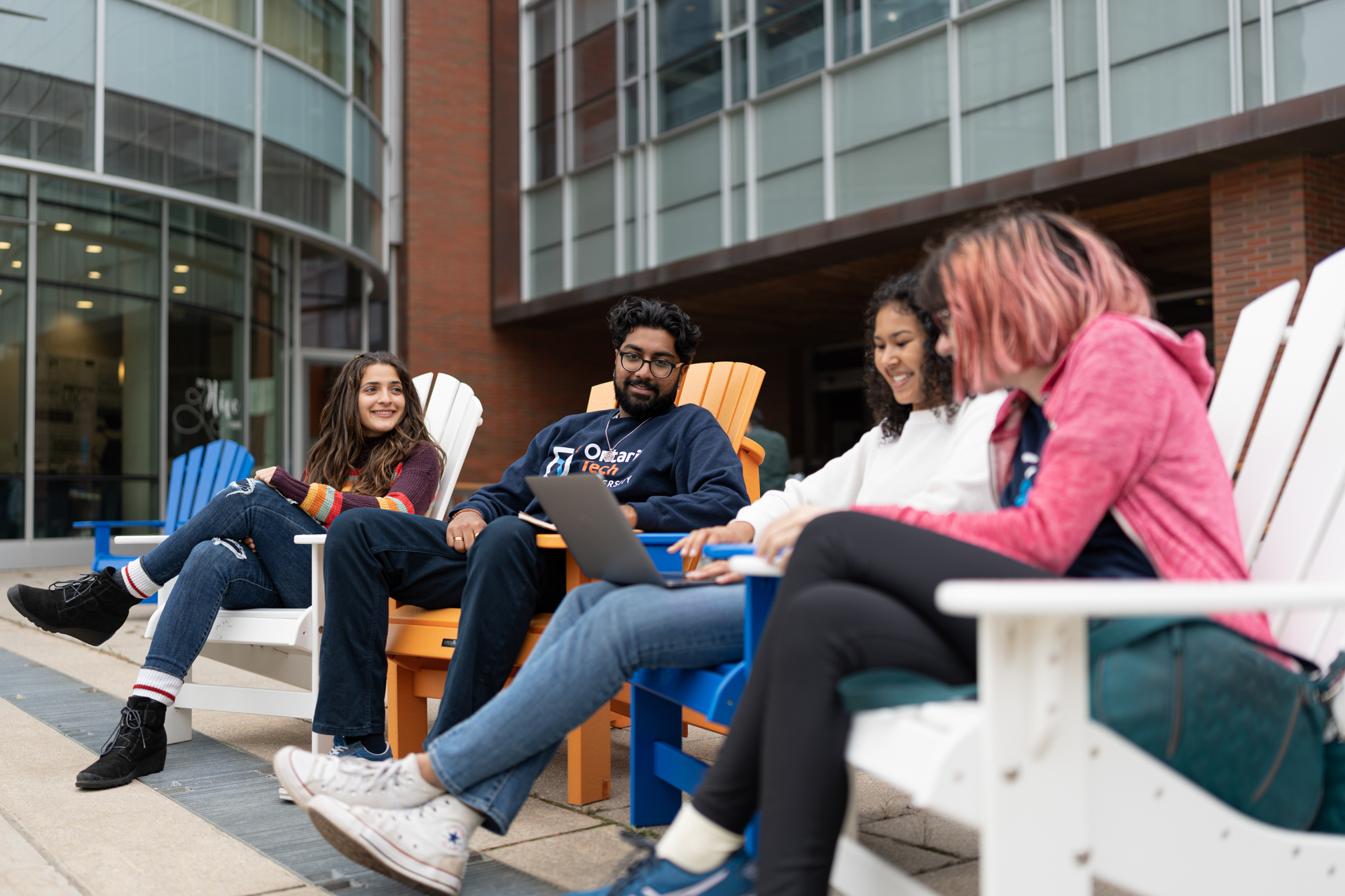 students studying on campus