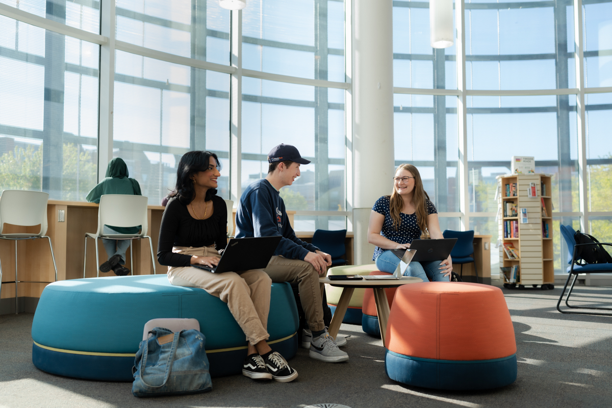 Students lounging in the library