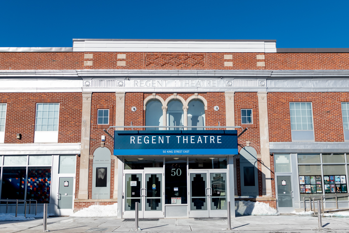 buildings image showing brick, downtown campus, exterior, glass, ontario tech, logo, regent theatre at regent theatre