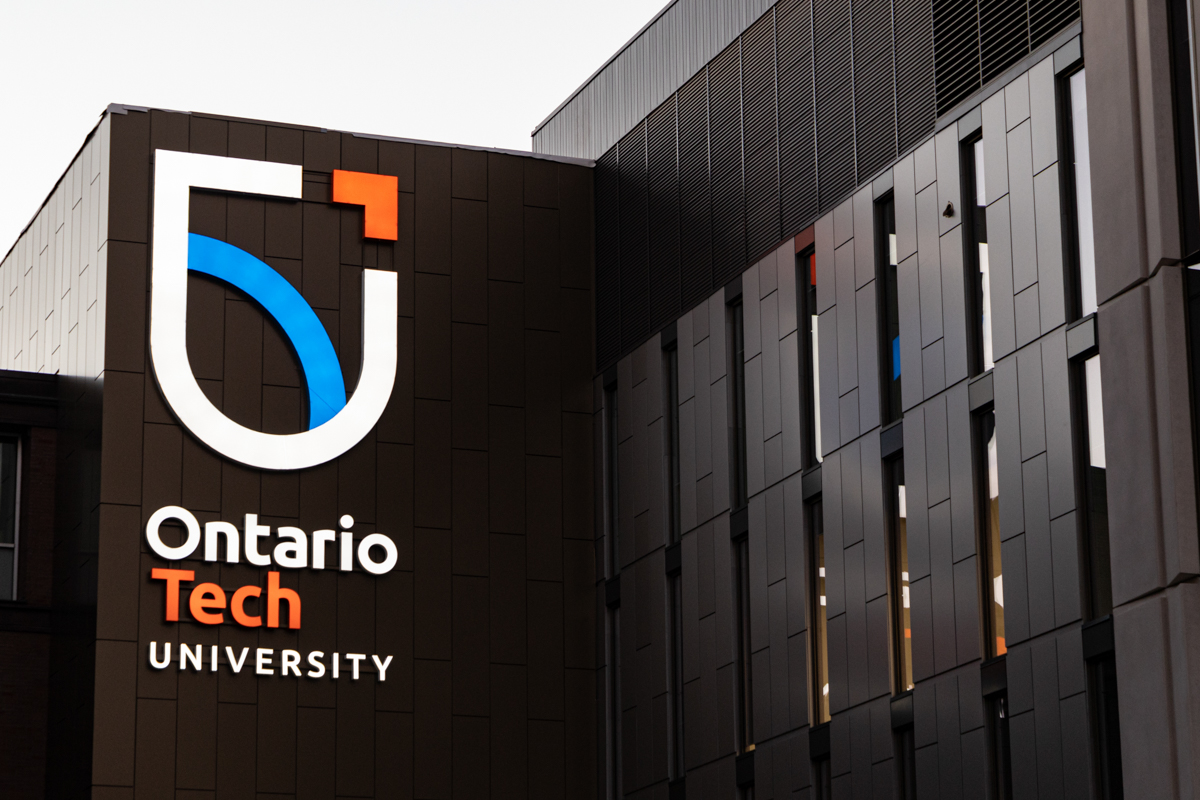 Ontario Tech University Logo on building