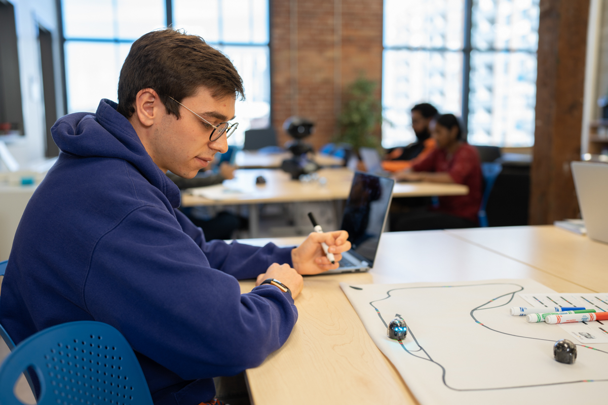 students studying on campus
