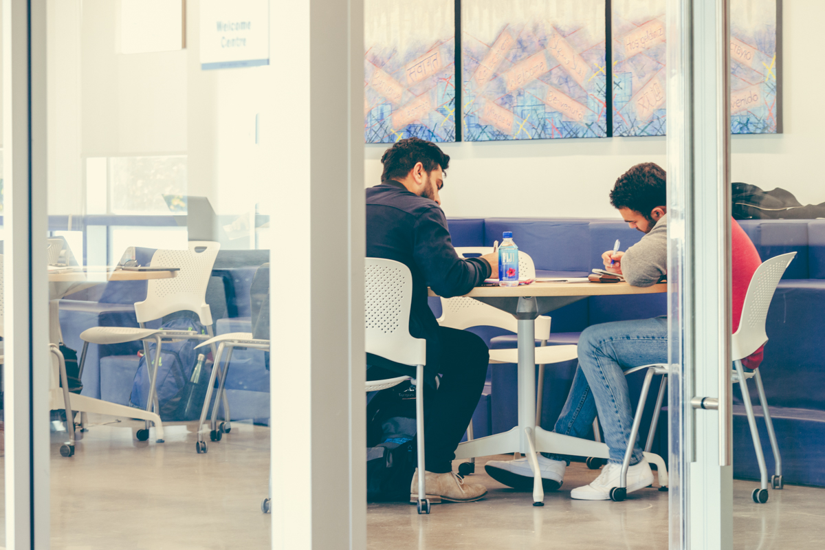 life on campus image showing sirc, sitting, studying, study area, notebook at software and informatics research centre